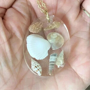 Handmade Resin & Real Mini Seashells Nautical Beach Ocean Gold Necklace New